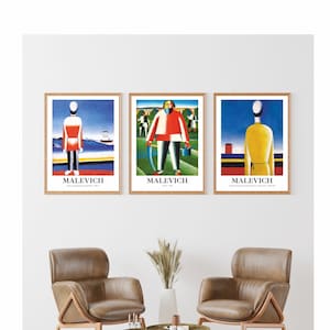Kazimir Malevich Prints Set of 3 - Malevich Poster, Colorful Prints, Malevich Wall Art, Sensation of an imprisoned man, Housewarming Gifts