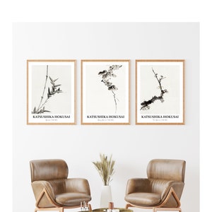 Katsushika Hokusai Prints Set of 3 - Japanese Print, Hokusai Art, Japanese Art, Japanese Decor, Japanese Bamboo, Botanical Print,Ukiyo-e Art
