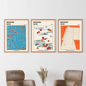 Conjunto de 3 pôsteres de Watanabe Seitei - Arte de parede japonesa, céu rosa, ilustração de videira, pôster japonês, impressão de exposição, impressão botânica japonesa