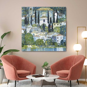 Klimt&#39;s Kirche in Cassone Canvas Print: Art Nouveau Landscape Reproduction