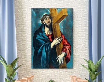Cristo cargando la cruz - Arte de lienzo de El Greco, impresión de arte religioso, arte de pared de El Greco, arte cristiano, lienzo de reproducción, ¡listo para colgar!