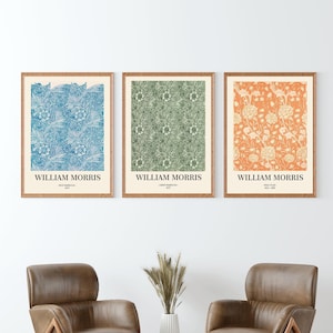 Lot de 3 impressions d'art William Morris - affiche de souci, Art nouveau, souci bleu, souci vert, estampes de tulipes sauvages, art mural floral, impression de fleurs