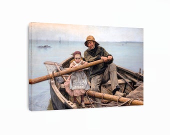 Emile Renouf's "The Helping Hand" Fine Art Canvas Print, Old Fisherman and Girl
