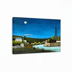 Henri Rousseau - The Seine At Suresnes Canvas Art, Landscape Sky Print, Moon Art, Rousseau Wall Art, Reproduction Canvas Print,Ready To Hang