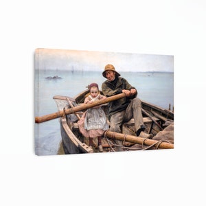 Emile Renouf&#39;s &quot;The Helping Hand&quot; Fine Art Canvas Print, Old Fisherman and Girl