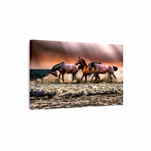 Running Horses Canvas Art, Coastal Farmhouse Wall Art, Ready To Hang!