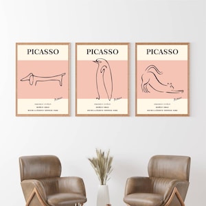 Pablo Picasso Set Of 3 Prints - Picasso Poster, Animal Print, Picasso Painting, Picasso Wall Art, Animal Poster, Dog Print, Cat Print