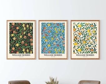 Láminas artísticas de frutas de William Morris (juego de 3): Decoración de cocina Art Nouveau