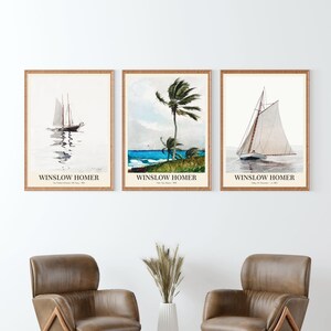Winslow Homer Set of 3 Art Prints,Winslow Homer Poster,Sailing Print,Palm Tree Poster,Museum Exhibition Poster,Coastal Print,Nautical Art
