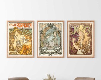 Póster Art Nouveau de Alphonse Mucha: Juego de 3