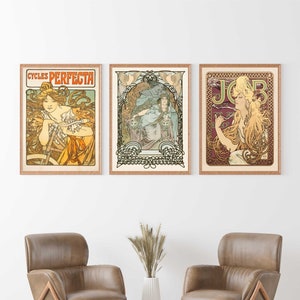 Alphonse Mucha Art Nouveau Poster Prints: Set of 3