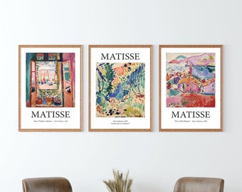 Conjunto de 3 láminas de Henri Matisse: láminas de Matisse, La ventana abierta, Paisaje de Collioure, Vista de Collioure, Póster de Matisse, Arte de exposición