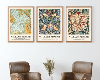 Conjunto de 3 láminas artísticas de William Morris: lámina de Morris, póster de exposición, San Jaime, estampado de Ladrón de Fresas, madreselva, arte mural floral.