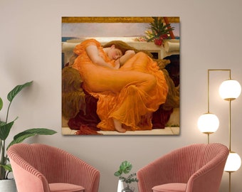 Frederic Leighton - Flaming June 1895 Canvas Art, Famous Painting, Sleeping Girl,Women Canvas,Reproduction Canvas Home Decor, Ready To Hang!