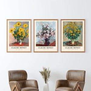 Claude Monet Prints Set of 3 - Floral Art Prints, Monet Poster, Monet Exhibition Poster,Flower Prints,Monet Painting,Monet Modern Home Decor