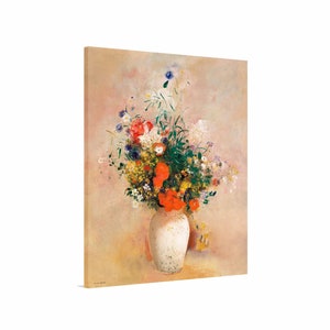 Odilon Redon - Vase of Flowers 1906 Canvas Wall Art, Pink Background Painting, Flower Print, Still Life Painting, Reproduction Home Decor