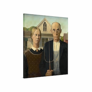 American Gothic - Grant Wood 1930 Canvas Wall Art,Portrait Canvas,Famous Painting,American Gothic Print,Reproduction Canvas Home Decor