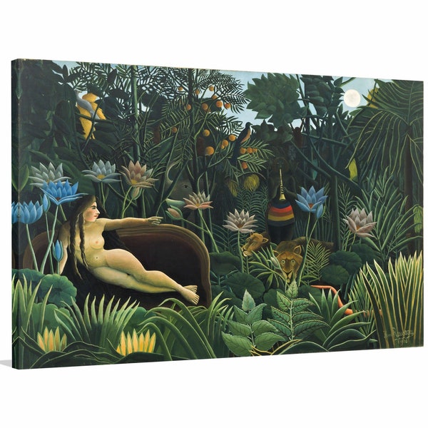 Der Traum 1910 von Henri Rousseau Leinwand Kunstdruck, Rousseau Botanische Reproduktion Gemälde Leinwand Wohnkultur, Wald Der Traum Pflanzen,