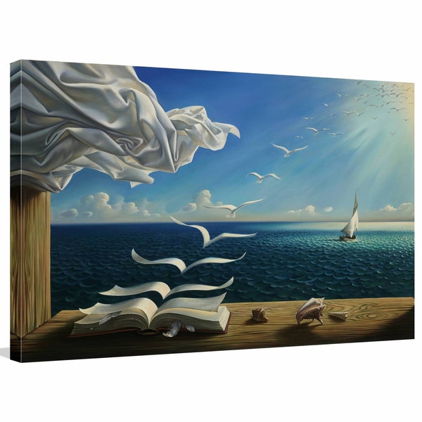 Salvador Dali - Buch zu Vögeln, Reproduktion Leinwand Home Decor, Dali Canvas, Salvador Dali Druck, Meer Leinwand, fertig zum Aufhängen!