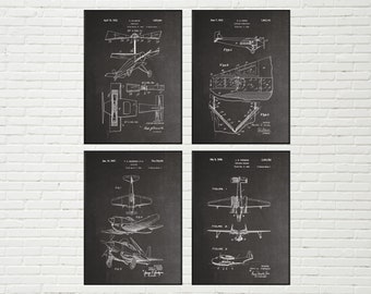 Airplane Patent Prints Set Of 4 | Airplane Blueprint, Aviation Wall Art, Airplane Patent Set, Aviation Decor, Aircraft Decor, Aviation Gift