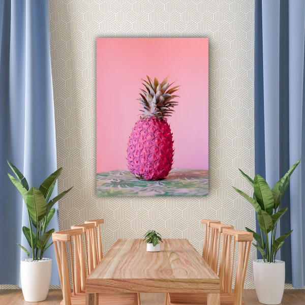 Roze ananas canvas, ananas decor, ananas kunst aan de muur, ananas canvas print, ananas schilderij, ananas decor, tropische ananas