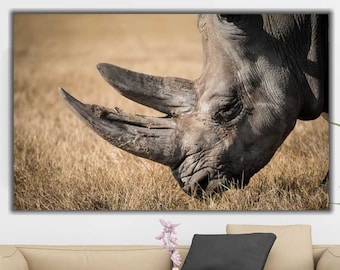 Stampa su tela di rinoceronte / Decorazione murale della fauna selvatica africana
