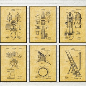 Firefighting Patent Set Of 6 Patent Prints | Firefighting Wall Art, Firefighter Poster, Firefighter Prints,Firefighter Decor,Firefighter Art