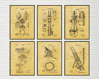 Firefighting Patent Prints: Vintage Firefighter Art, Set of 6