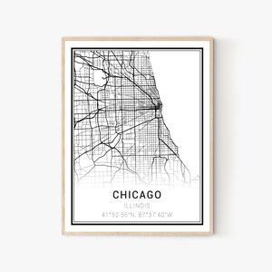 Chicago Stadt Karte Poster | illinois Karten, Chicago Karte Druck, Chicago Druck, Chicago Wandkunst, Chicago Leinwand Kunst, Chicago Dekor, Bürodeko