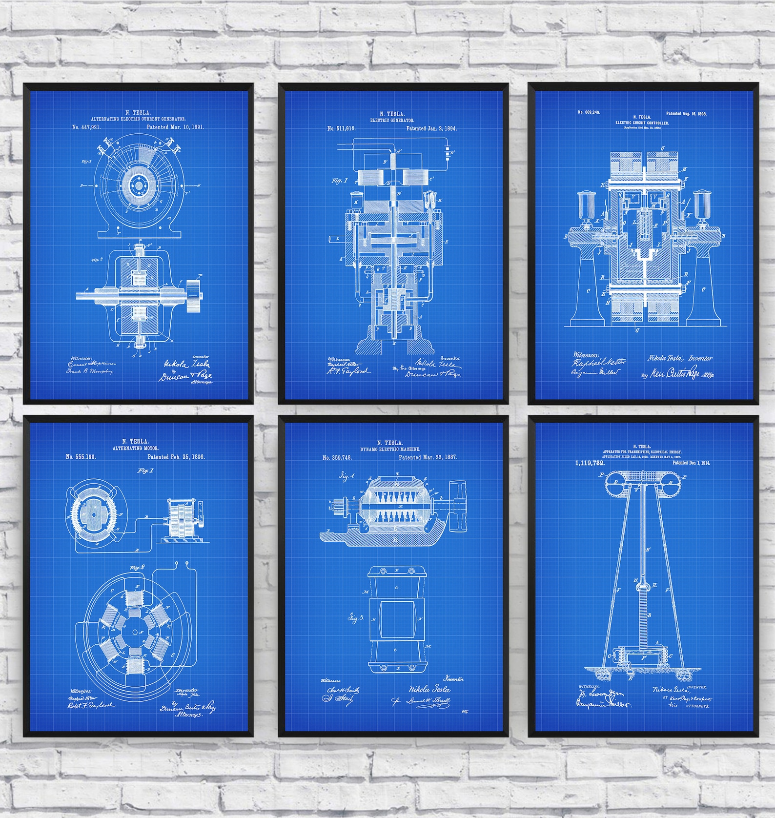 Tesla Set of 6 Patent Prints Engineer Blueprint Wall Art - Etsy