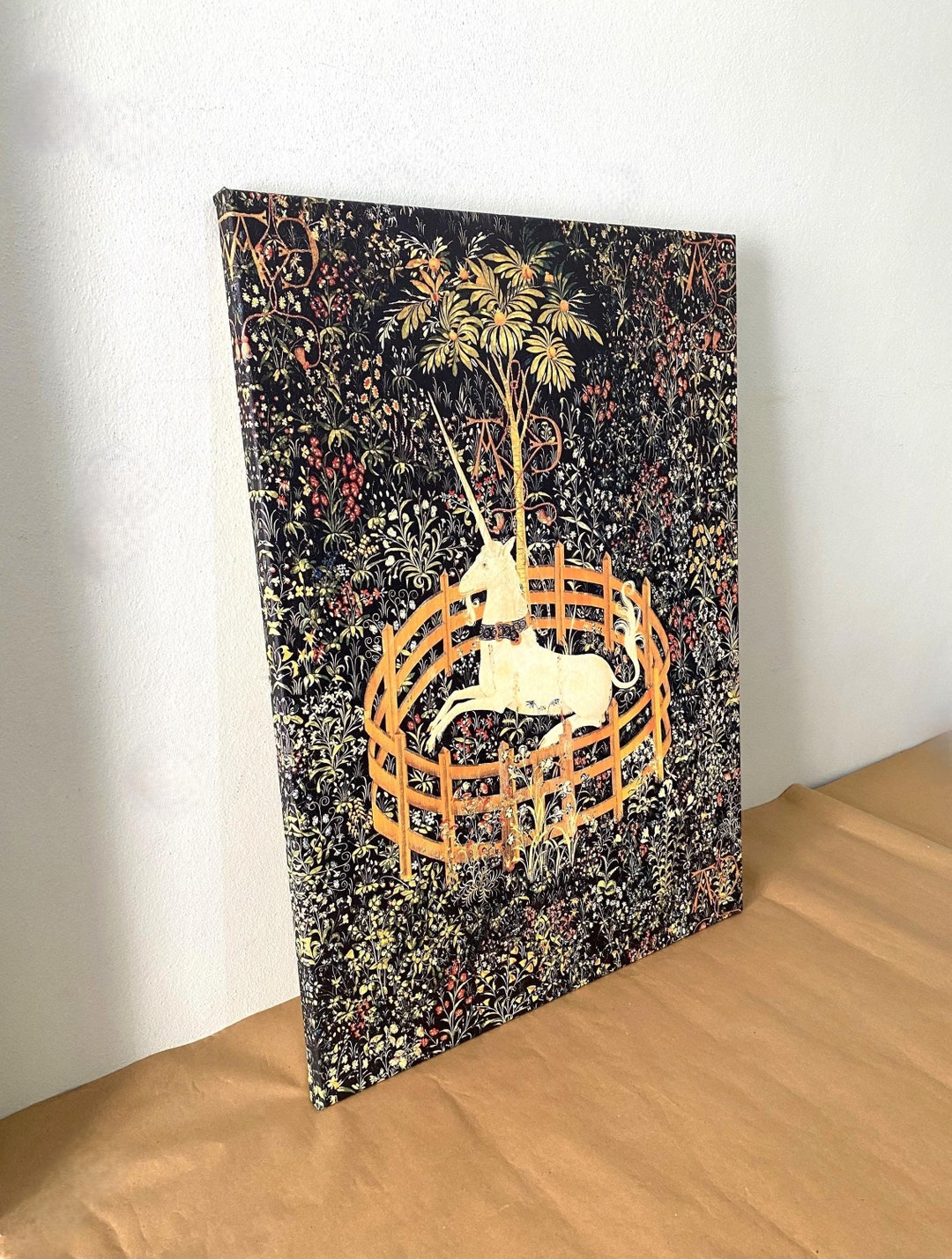 The Unicorn Rests in a Garden Canvas Art, Unicorn Tapestries Canvas ...