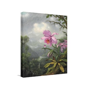 Martin Johnson Heade - Hummingbird Perched on the Orchid Plant Canvas Art, Flower Art, Bird Print, Famous Painting, Reproduction Canvas Art