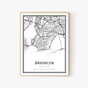 Impression de carte de la ville de Brooklyn | Cartes de New York, impression de carte de Brooklyn, impression de Brooklyn, art mural Brooklyn, art sur toile Brooklyn, décoration de bureau à domicile