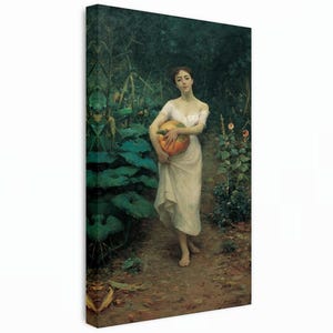 Young Girl Carrying a Pumpkin by Fausto Zonaro Canvas Art, Famous Art Print, Canvas Gallery Wrapped, Reproduction Art, Ready To Hang Canvas!
