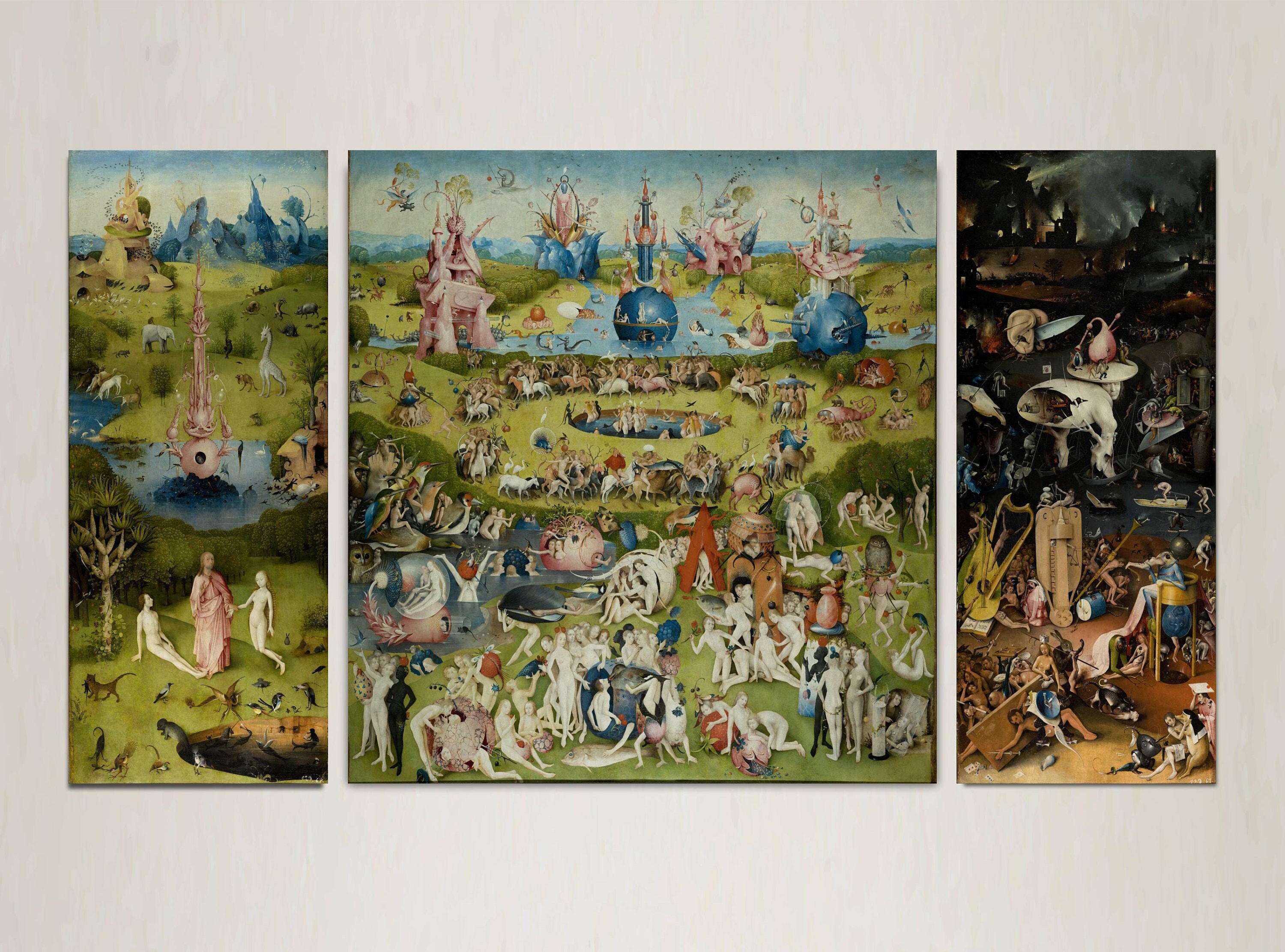 ヒエロニムス・ボス（ボッシュ）、【快楽の園】、希少豪華画集画、大判 ヒエロニムス・ボス：快楽の園（三連祭壇画、1490年）、ボス・ガーデン