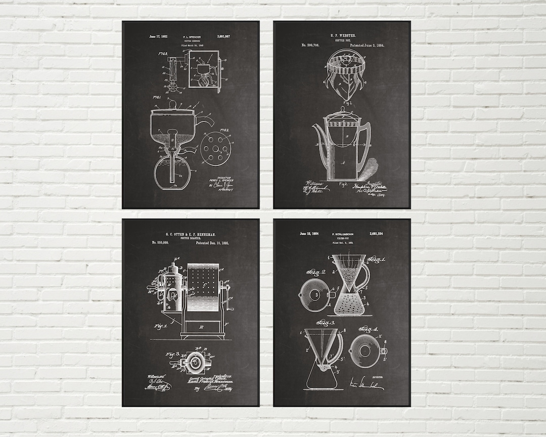 Vintage Coffee Patent Art Print Set of 4: Kitchen & Dining Room Decor ...