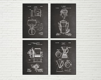 Vintage Coffee Patent Print Set Of 4 | Kitchen Art Print, Coffee Making Patent,Dining Room Art,Kitchen Wall Art, Kitchen Print,Kitchen Decor