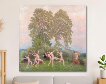 Art Nouveau Canvas Print: Nymphs and Satyr, Mythological Scene