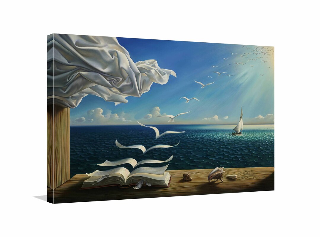 Salvador Dali Book to Birds, Reproduction Canvas Home Decor, Dali