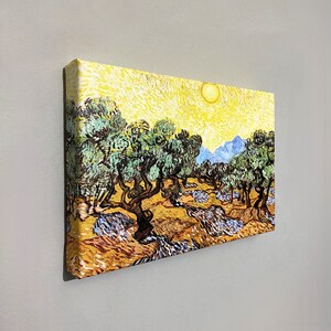 Van Gogh - Oliveiras (1889) Arte em tela, Árvores e sol, Arte de paisagem, Pintura famosa, Impressão de arte de Van Gogh, Reprodução de arte em tela