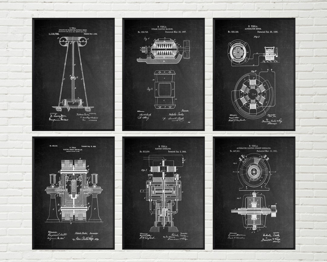 Tesla Set of 6 Patent Prints | Engineer Blueprint Wall Art, Tesla ...