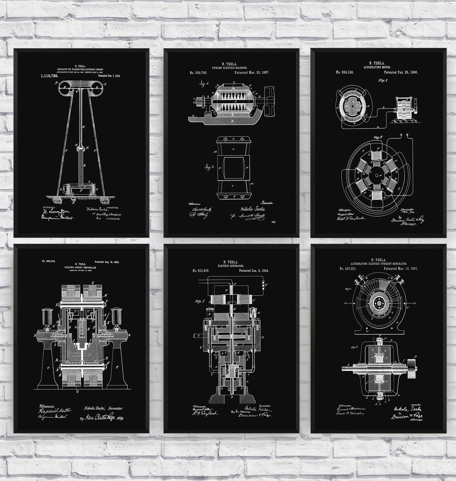 Tesla Set of 6 Patent Prints Engineer Blueprint Wall Art - Etsy