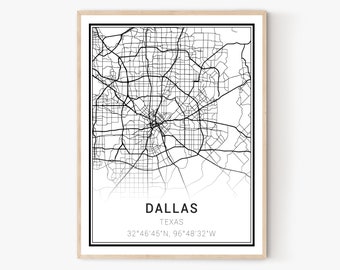 Dallas City Map Print | Texas Maps, Dallas Map Print, Dallas Print, Dallas Wall Art, Dallas Canvas Art, Dallas Decor, Home Office Decor
