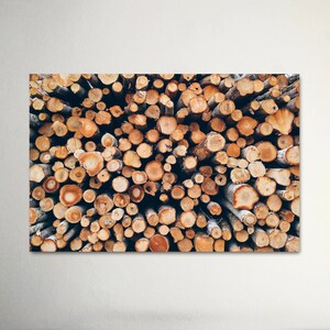 May include: A close-up image of a pile of stacked wooden logs. The logs are all different sizes and shapes, and they are arranged in a random pattern. The wood is a light brown color, and the bark is still attached to some of the logs.