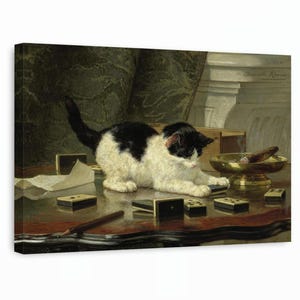 Cat at Play by Henriëtte Ronner-Knip Canvas Art, Charming Kitten Painting, Classic Animal Wall Decor, Animal Wall Art, Cat Lover Gift Canvas