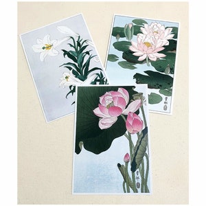 Ensemble de 3 impressions d'art floral japonais - impression nénuphar, impression de lys, impression de lotus, impression d'affiche d'Ohara Kason, impression botanique, art japonais