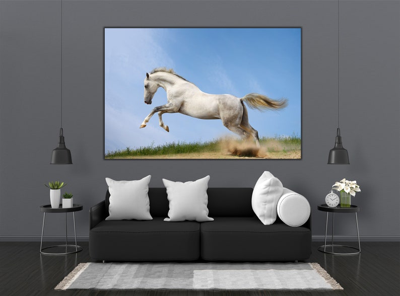 White Horse Wall Art White Horse Canvas Print Large Running Etsy