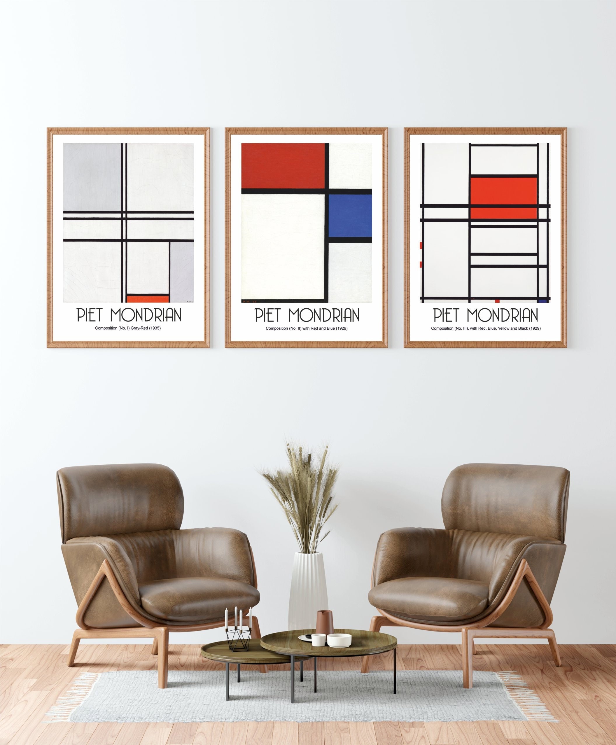 Piet Mondrian Art Prints: Abstract Squares Poster Set of 3 - Etsy