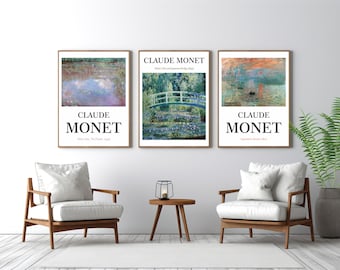 Claude Monet Poster Set of 3 | Impressionist Wall Art Prints