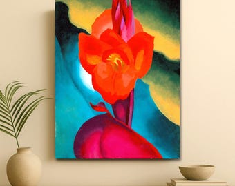 Canna rossa di Georgia O'Keeffe, arte su tela / decorazione murale floreale astratta